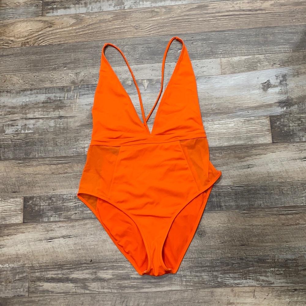 Topshop • deep V Mesh sided one piece